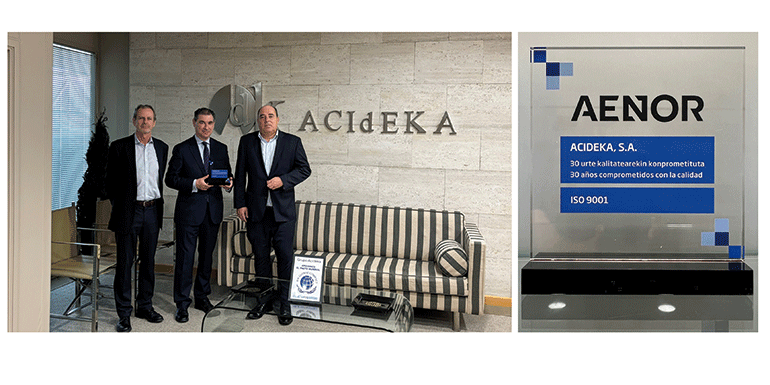 Acideka recibe reconocimiento por 30 años de certificación ISO 9001