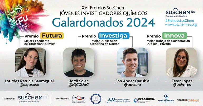 Los Premios SusChem España 2024 reconocen la excelencia de cuatro Jóvenes Investigadores Químicos